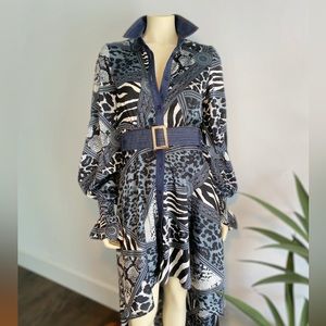 Belted High-Low Blue/Multi Colored Dress